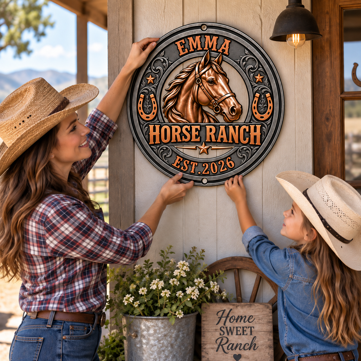 Personalized Horse Ranch Round Metal Sign, Custom Name & Established Year Western Horse Sign, Farm Barn Wall Decor Gift For Horse Lover