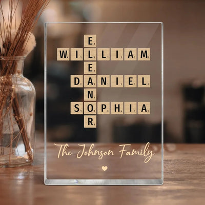 Family Crossword Art Created In A Moment, Treasured Forever - Personalized Acrylic Block Plaque
