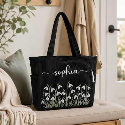 Custom Corduroy Tote Bag - Personalized Summer Vacation And Travel Gifts For Women, Besties, Sisters, BFF, Family, Yourself - Sunshine Is My Vibe