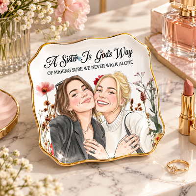 No One Will Ever Be As Entertained By Us As Us Custom Photo Watercolor Floral Art - Personalized Jewelry Dishhoto Portrait, Birthday & Christmas Gift for Best Friends