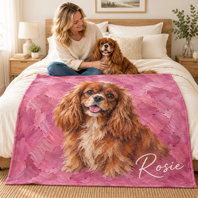 Personalized Oil Painting Style Pet Photo Soft Throw Blanket with Name Home Decor Birthday Pet Memorial Gift for Pet Lovers