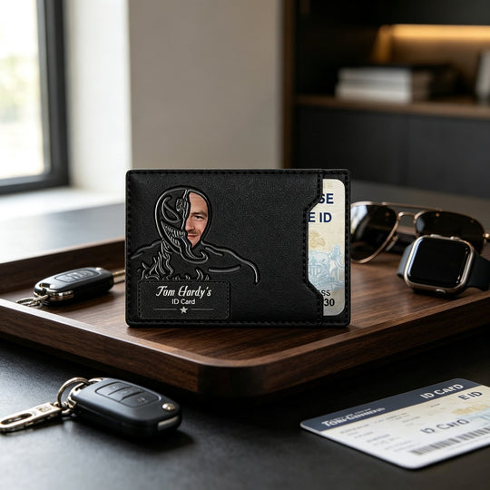 Custom Venom Leather ID Card Holder Personalized Engraved Name Superhero Card Wallet for Hero Dad