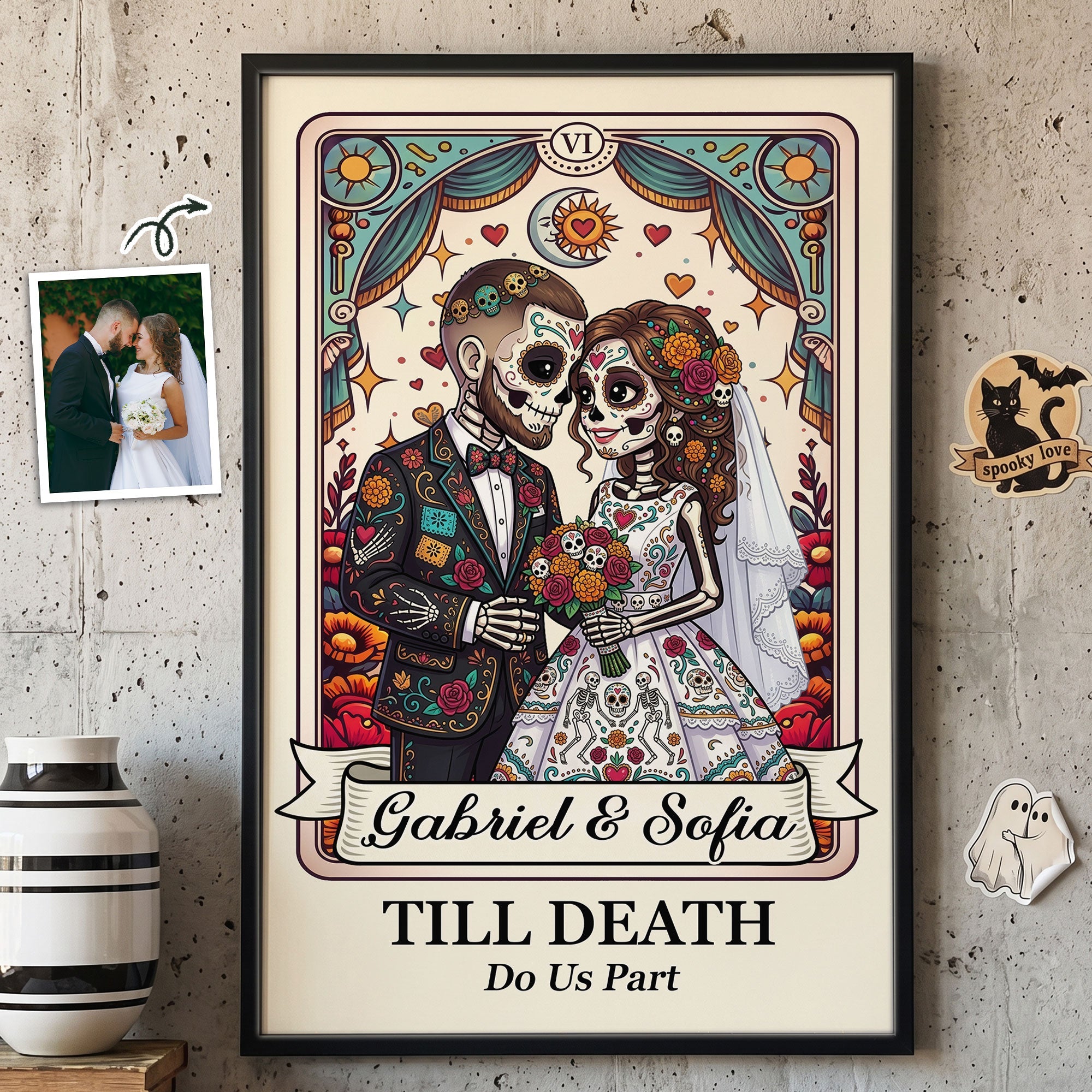 Custom Couple Portrait Day Of The Dead Till Death Do Us Part - Personalized Poster