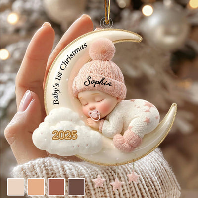 Personalized Baby’s First Christmas Moon Ornament – Custom Acrylic Keepsake