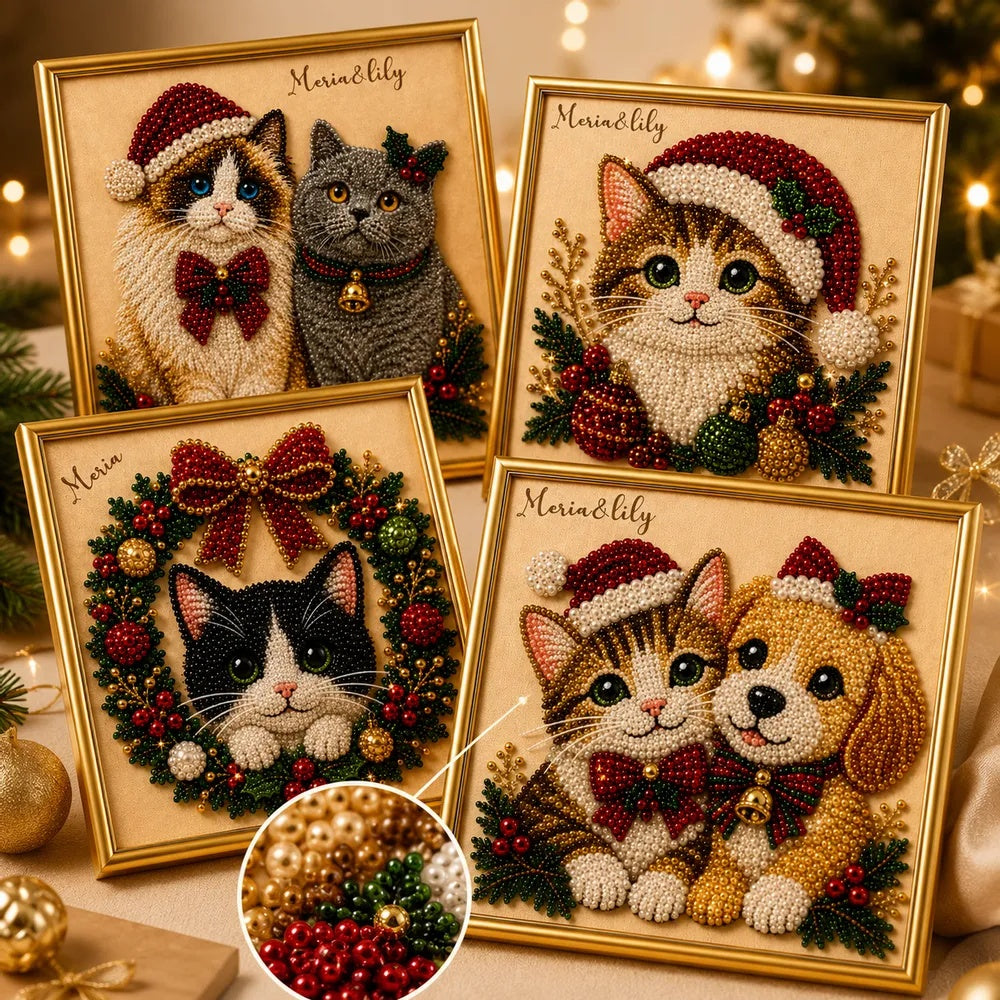 Personalized Custom Name DIY Xmas Pet Pearl Diamond Art Painting Kit With Frame For Holiday Decor