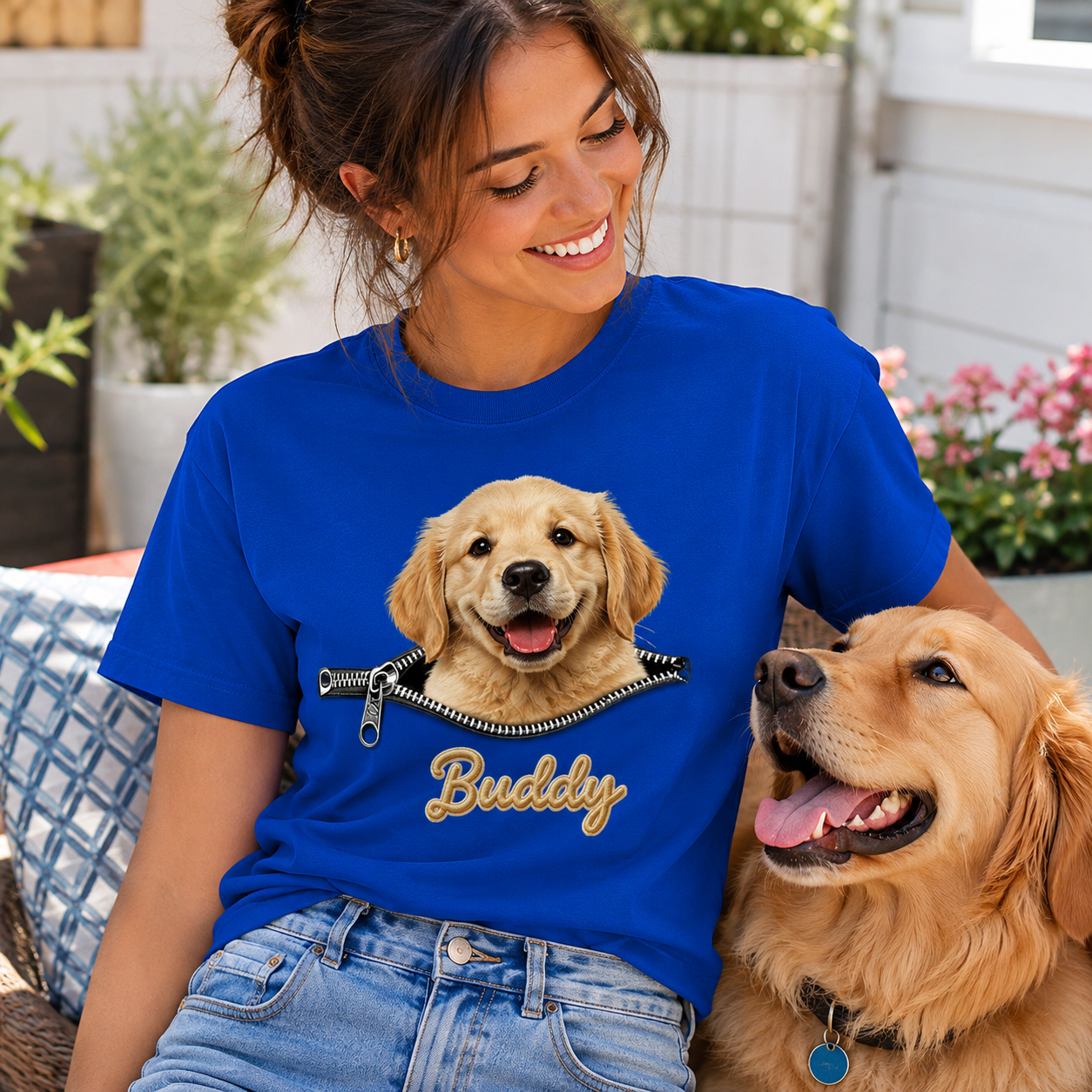 Custom Name Cute Pet Peeping Zipper Print Personalized T-Shirt Gift For Dog/Cat/Pet Lovers