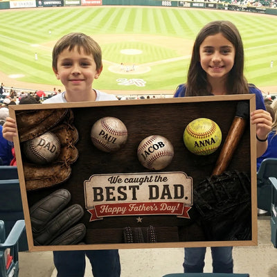 Baseball Dad and Children - Personalized Poster - Father's Day Gift for Dad, Husband