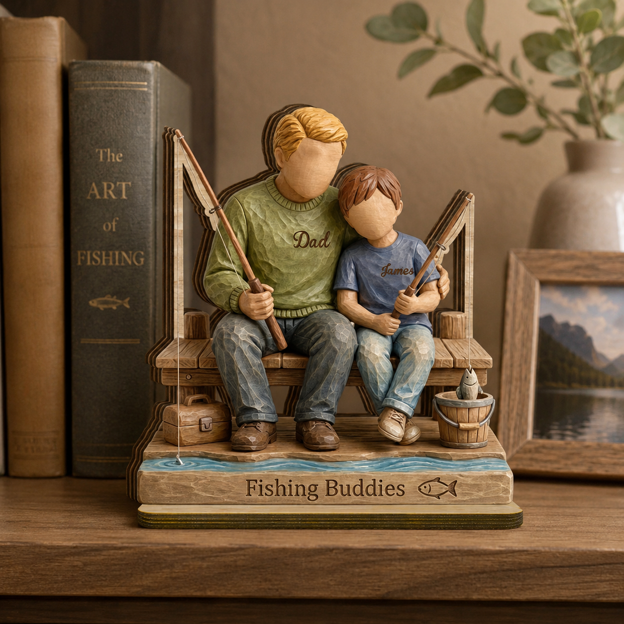 Personalized Hooked on Daddy Wooden Plaque with Kids Names – Custom Fishing Gift for Dad