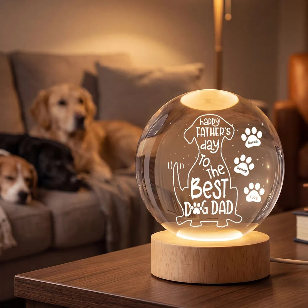 Happy Father's Day Dog Dad - Personalized Crystal Ball LED Night Light - Heartfelt Father's Day Gift for Husband