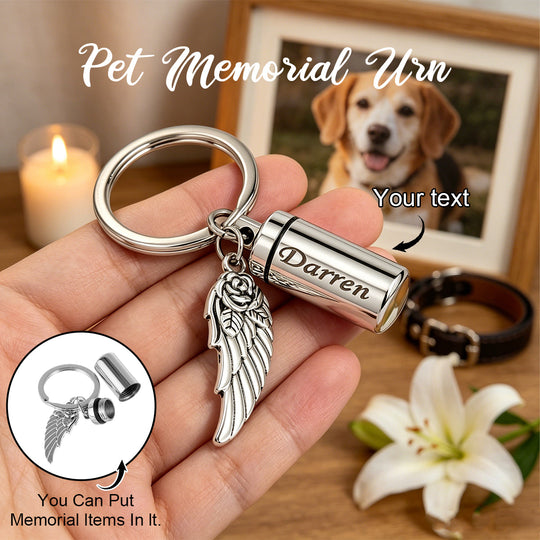 Personalized Memorial Pet Urn Keychain With Angel Wing