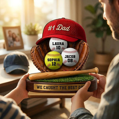 No 1 Baseball Dad - Personalized 2-Layered Wooden Plaque - Father's Day Gift for Dad, Husband