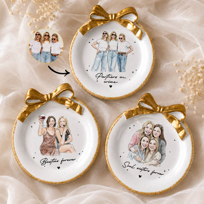 Friendship Gift Custom Photo Watercolor Vintage Style Trinket Dish - Personalized Jewelry Dish