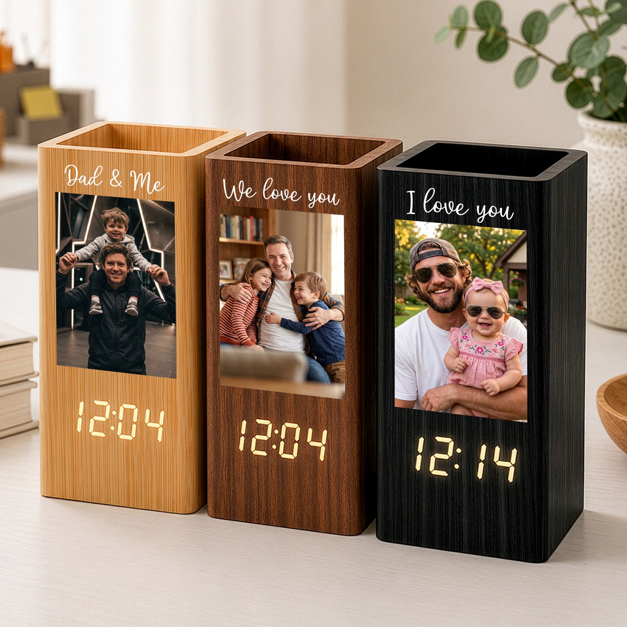 Father's Day Gifts, Dad & Me - Personalized Pen Holder With Clock