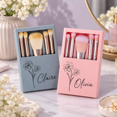 Personalized Makeup Brush Set with Custom Engraved Box, Bridesmaid Gift Cosmetic Brushes, Christmas Gift for Her