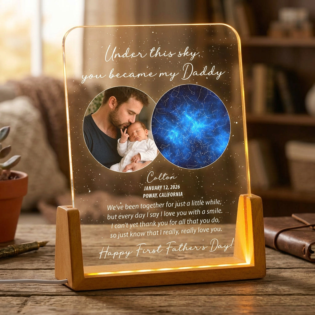 Father's Day Gifts, Under This Sky You Became My Daddy Custom Star Map - 1st Father's Day For New Dad, Husband, Son - Personalized Night Light