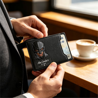Black Panther Leather ID Card Holder Personalized Engraved Name Superhero Card Wallet for Men for Hero Dad