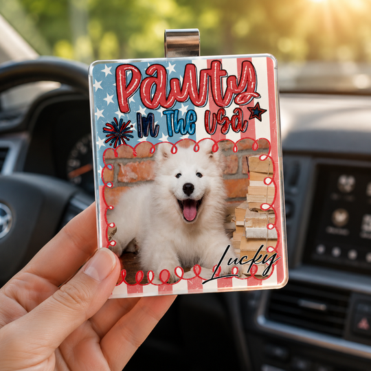 Patriotic Independence Day Personalized Car Visor Clip Photo Frame Custom Pet Portrait Car Accessory