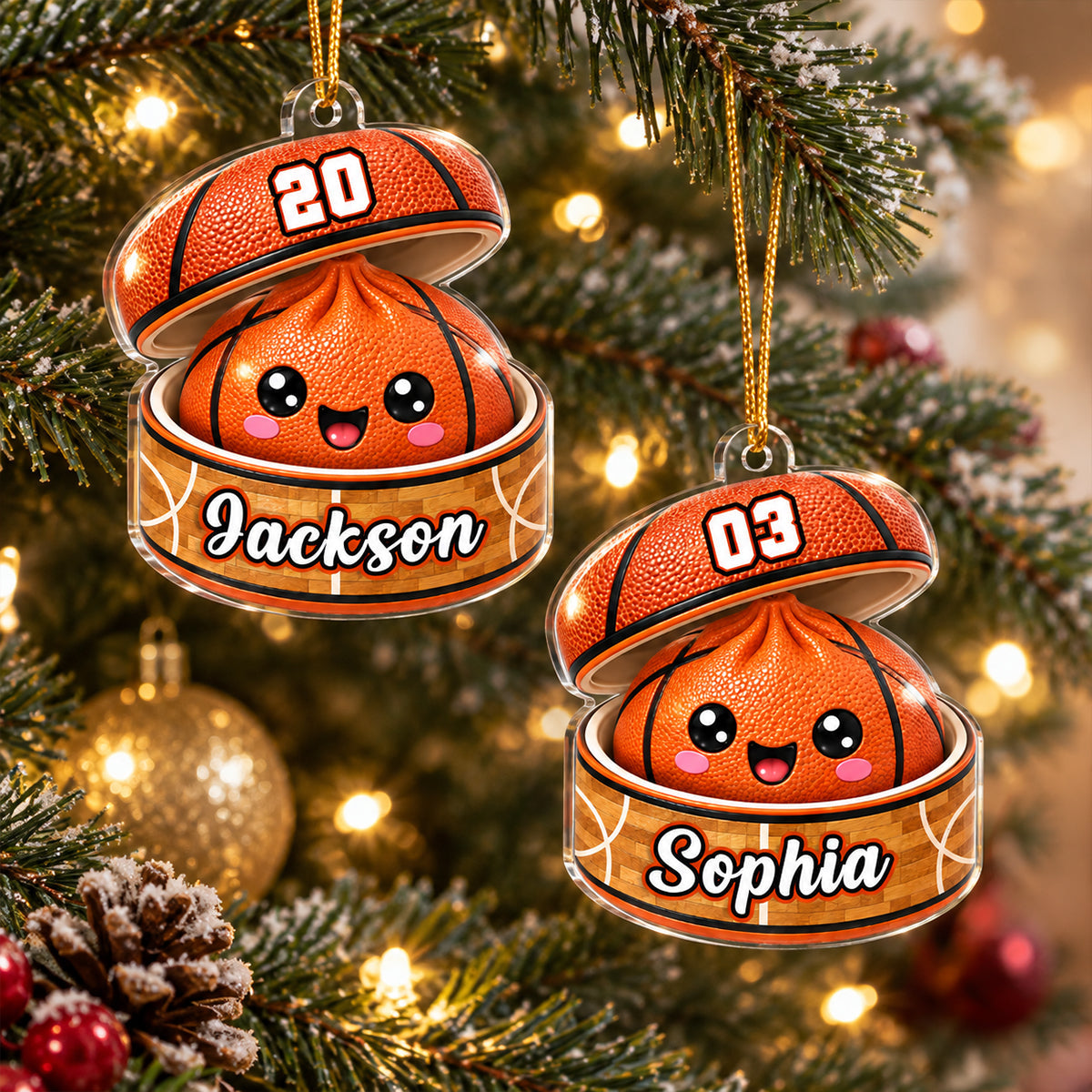 Custom Basketball Dumpling Squishy Style - Personalized Acrylic Ornament - Christmas Gift for Daughter, Son, Grandkids