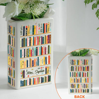 Vintage Bookshelf Library Decor Gift For Book Lover - Personalized Vase