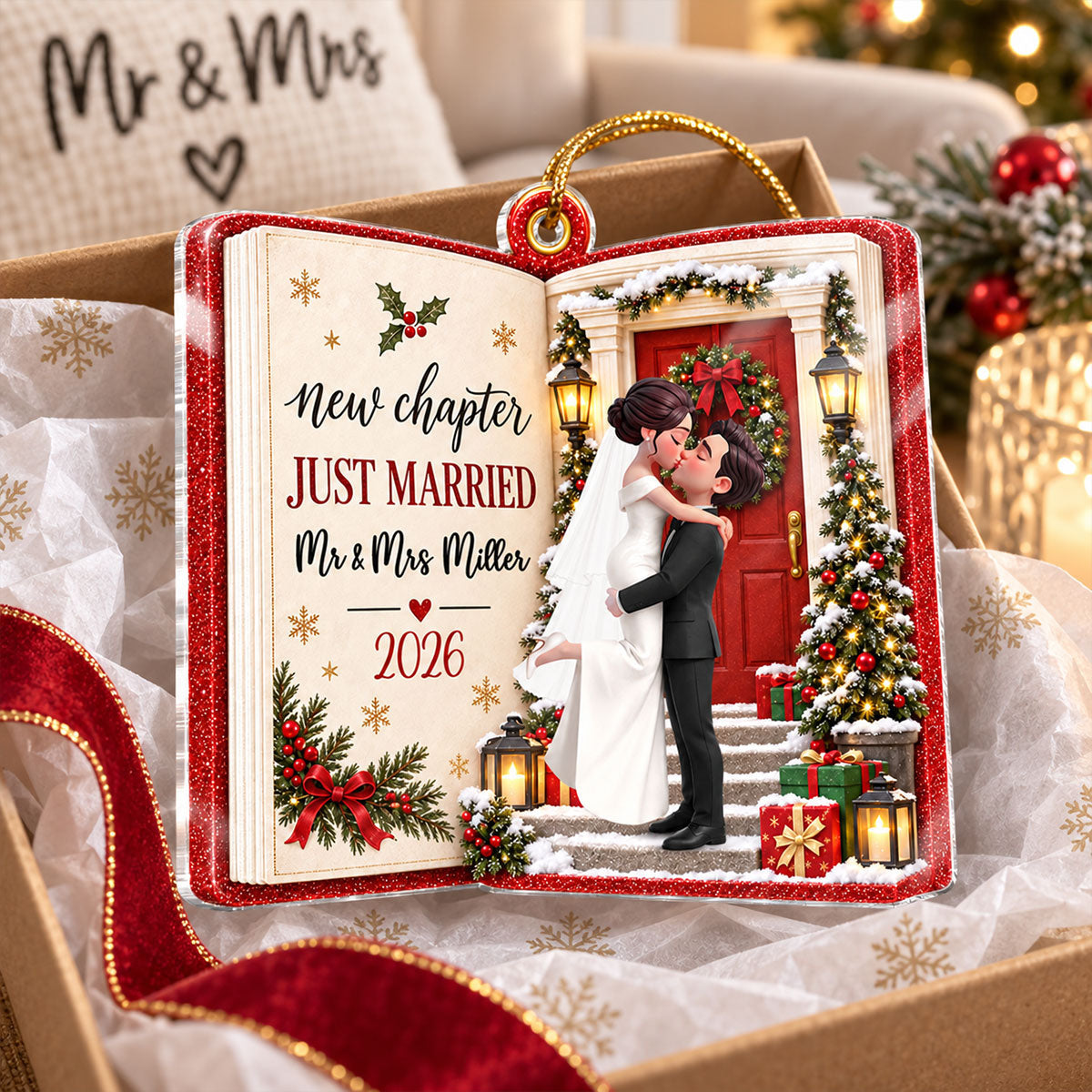 Just Married New Chapter New Memories 2D Flat - Personalized Acrylic Ornament - Christmas Tree Keepsake For Couple