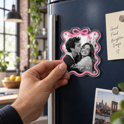 Personalized Acrylic Fridge Photo Magnet, Custom Wavy Bow Magnetic Picture Frame, Bridesmaid Proposal Gift, Bridesmaid Box Stuffer Keepsake