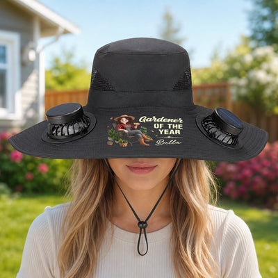 Plant Lady Gardener Of The Year Gift For Her - Personalized Solar Fan Hat