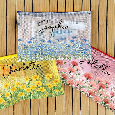 Personalized Birth Flower Waterproof Large Capacity Pool Beach Bag with Name Daily Use Birthday Summer Vocation Party Gift for Women
