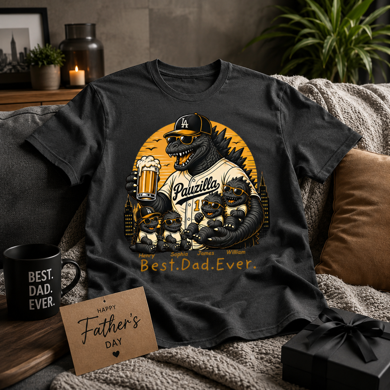 Best Dad Ever Personalized Name Dinosaur Shirt - Father's Day Gift for Dad, Husband