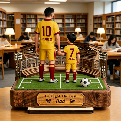 Personalized Father & Son Soccer Stadium Wooden Plaque, Custom Name & Jersey Number, Unique Father’s Day Gift for Soccer Dad