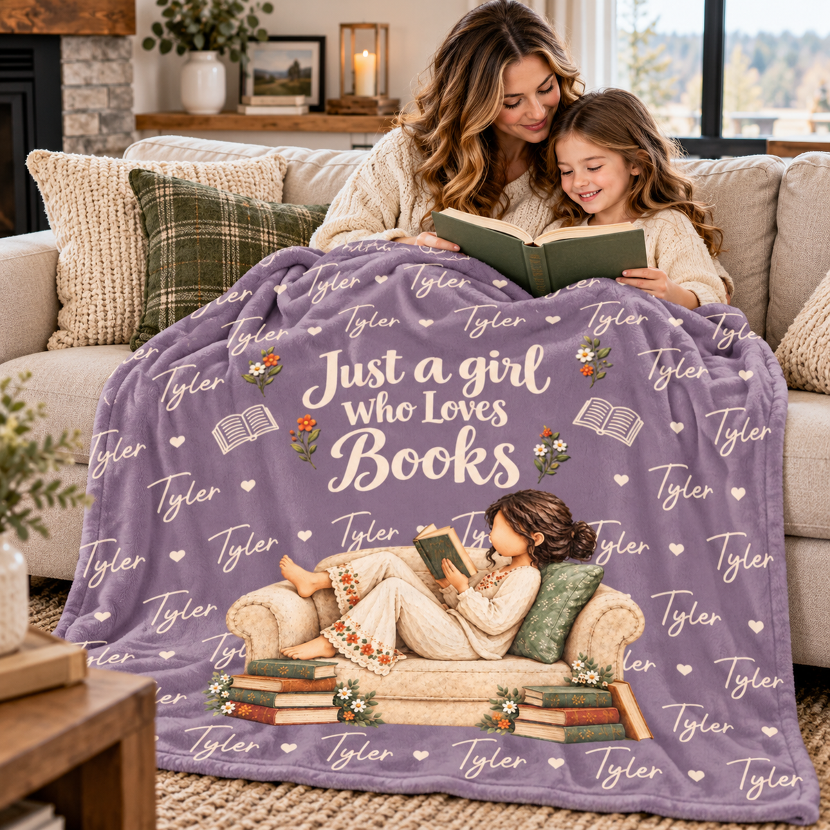 Personalized Book Lover Blanket, Custom Name Blanket for Reading Lover, Just A Woman Who Loves Books Gift for Bookworm