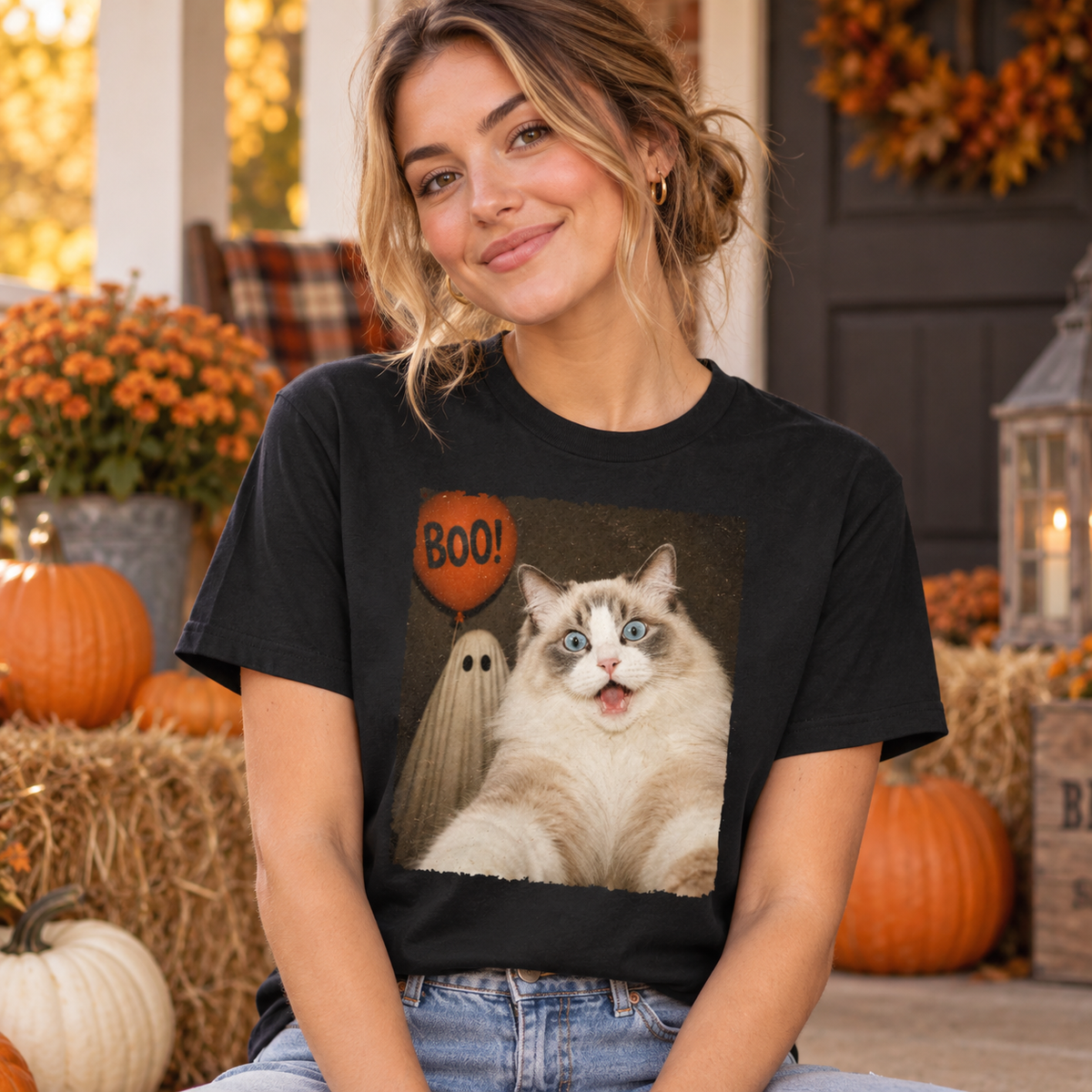 Personalized Pet Photo T-Shirt – Custom “My Pet Says Boo” Design, Halloween Outfit Gift for Pet Lovers