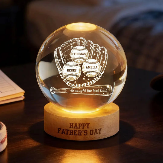 Happy Father's Day Baseball Dad - Personalized Crystal Ball LED Night Light - Father's Day Gift for Dad, Husband