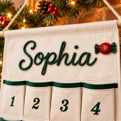 Personalized Christmas Advent Calendar – Reusable Canvas Wall Hanging with Yarn Name & 24 Pockets, Holiday Countdown Gift for Kids & Families