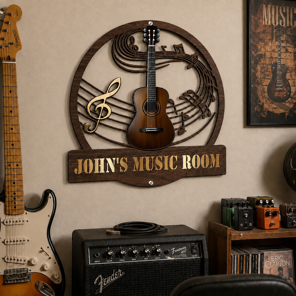 Guitar Music Room, Custom Name & Guitar Type - Personalized Metal Sign