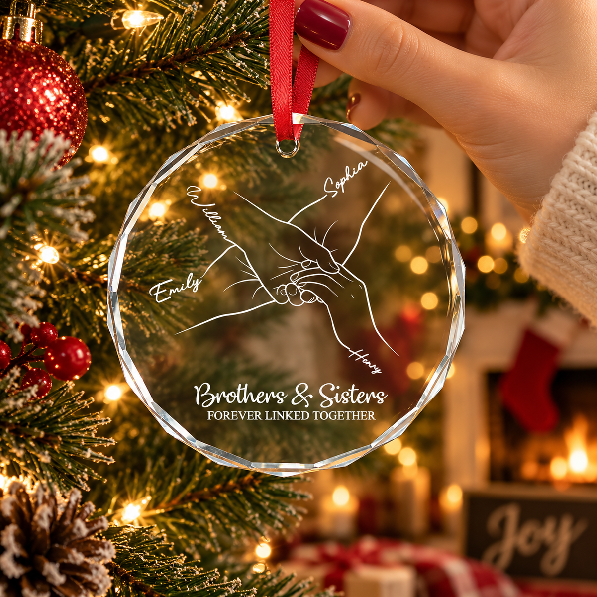 Custom Family Hands Crystal Ornament Personalized Christmas Gift for Couples, Family