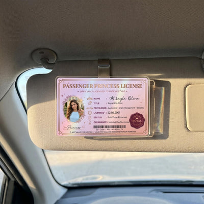 Personalized Passenger Princess Card - Forever Valid VIP Card - Personalized Car Visor Clip