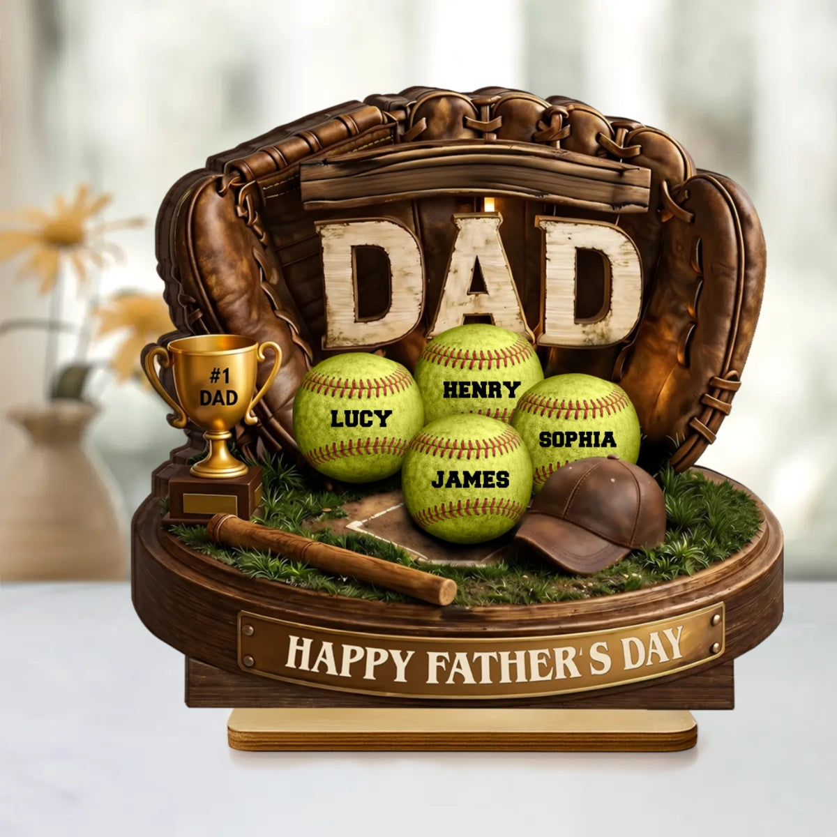 We Caught the Best Baseball Dad - Personalized 2-Layered Wooden Plaque - Father's Day Gift for Dad, Husband