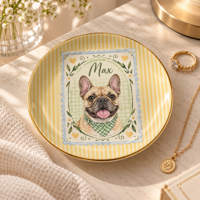 Custom Dog Cat Portrait - Turn Pet Photo Into Art - Vintage Retro Frame - Personalized Jewelry Dish