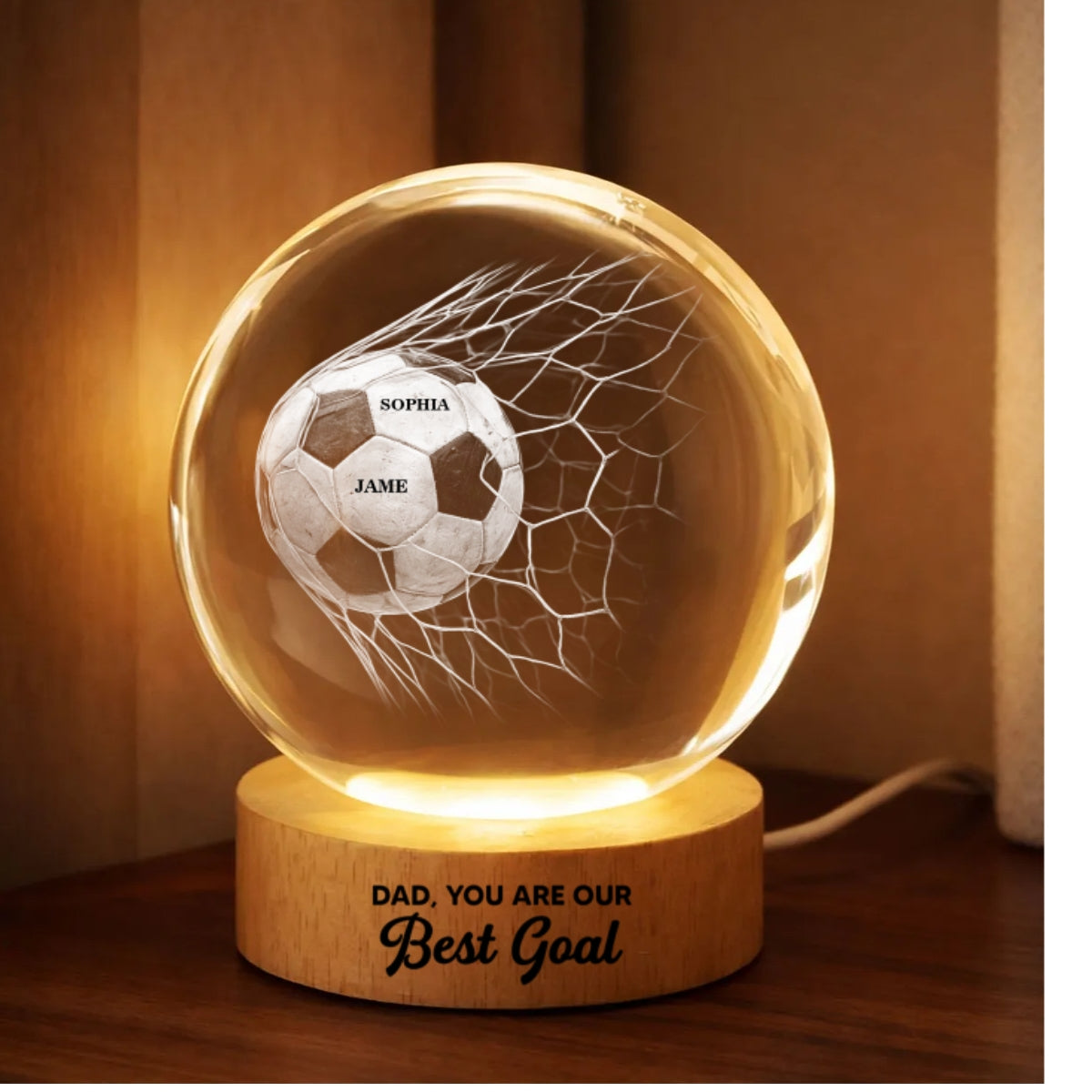 We Scored The Best Dad - Personalized Crystal Ball LED Night Light - Father's Day Gift For Soccer Dad