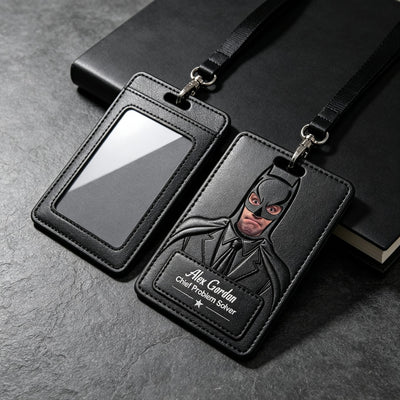 Personalized Batman Superhero PU Leather ID Badge Holder Custom Photo Name Work Lanyard