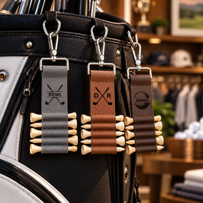 Personalized Engraved Leather Golf Tee Holder Bag Tag, Custom Monogram Golf Tee Carrier, Golf Bag Accessory Gift for Golf Lovers