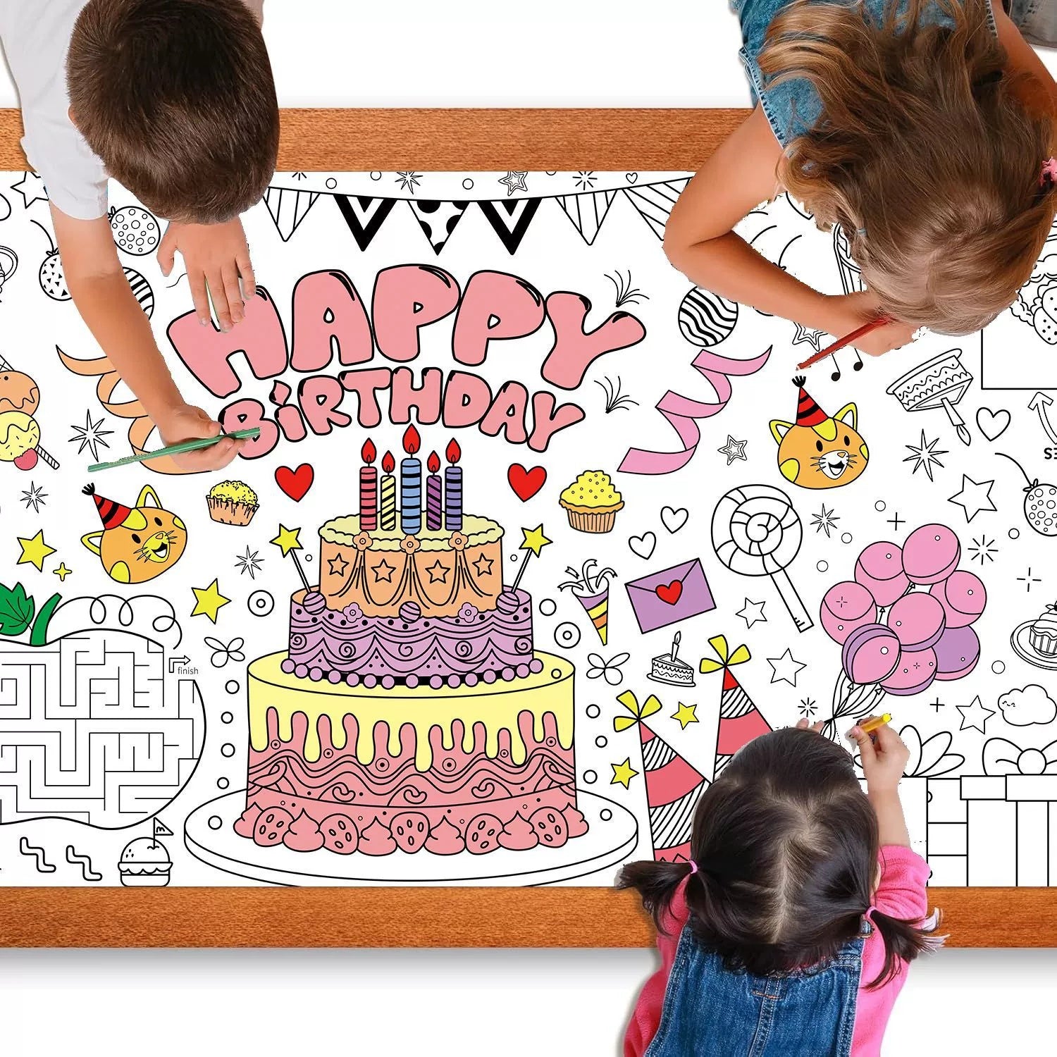 Children's Cartoon Painting Tablecloth DIY Disposable Paper Tablecloth Graffiti Tablecloth Giant Coloring Poster Wall Doodle for Boys Girls