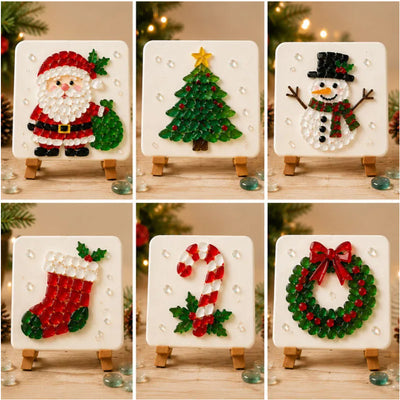 Christmas Reindeer DIY Pearl Art Kit – Holiday Craft Gift for Kids, Adults & Families with Wooden Display Stand