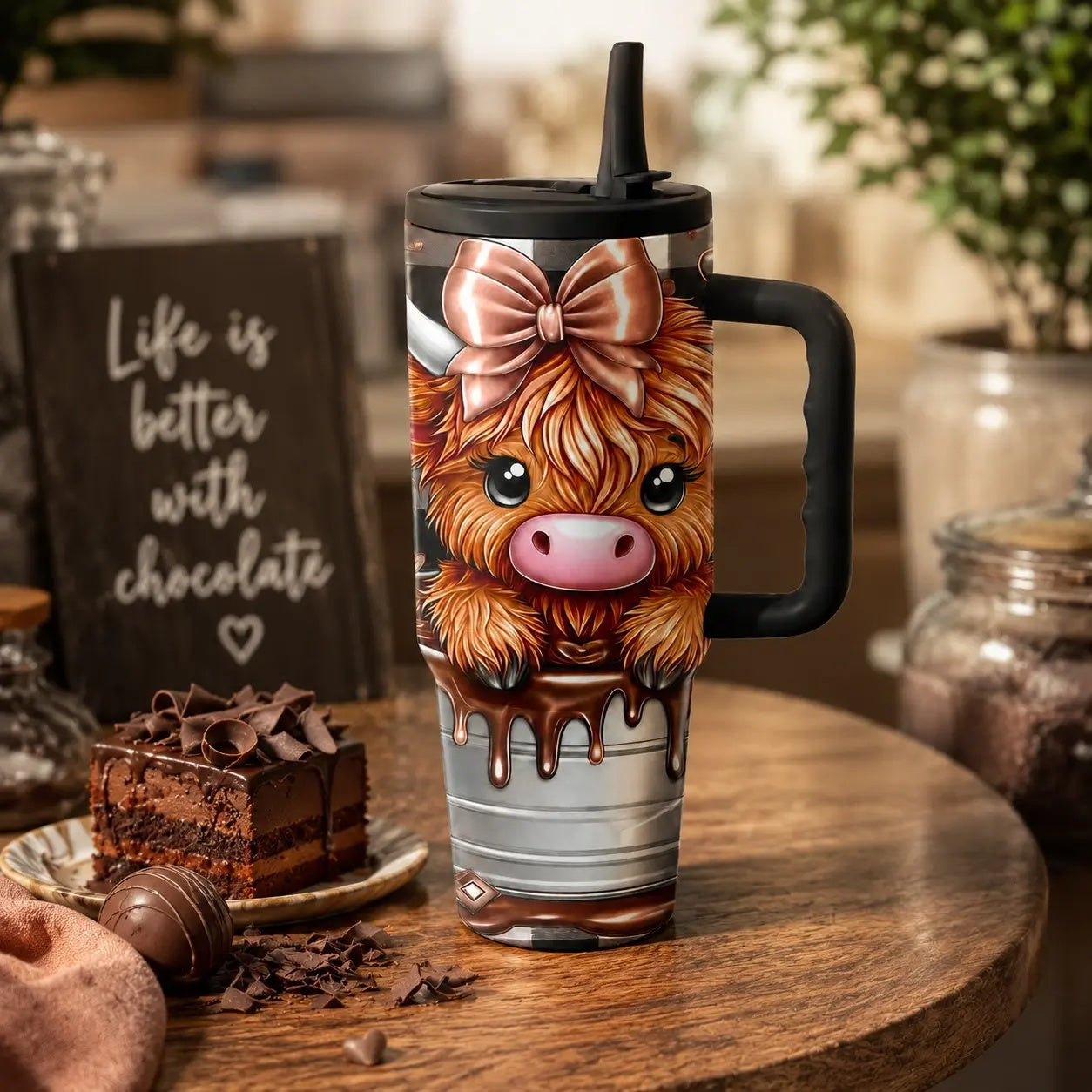 40oz Stainless Steel Vacuum Insulated Tumbler With Lid, 1 Count Cute Highland Cow Pattern Insulated Water Bottle, Travel Accessories, Summer Cool Bottle, Drinking Cup for Home Office School, Insulated Travel Drinkware