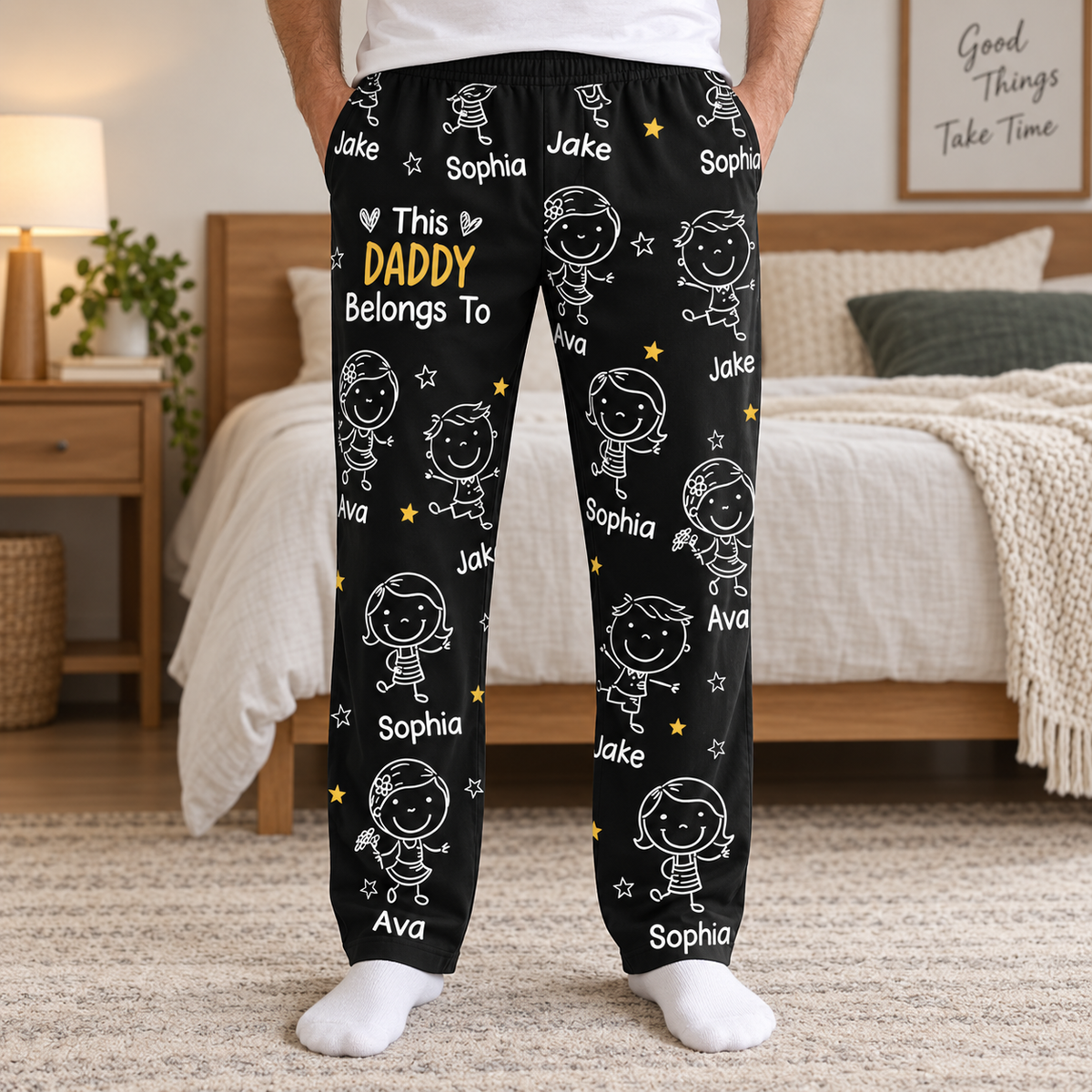 This Daddy Belongs To Doodle Personalized Sweatpants, Custom Name Lounge Pants With Pockets, Casual Comfort Trousers Gift For Dad