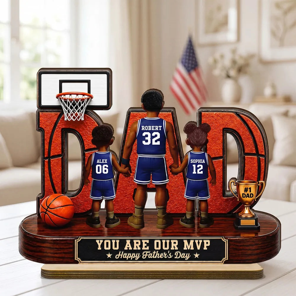 Basketball Dad Legend You Are Our MVP - Personalized 2-Layered Wooden Plaque - Father's Day Gift For Dad
