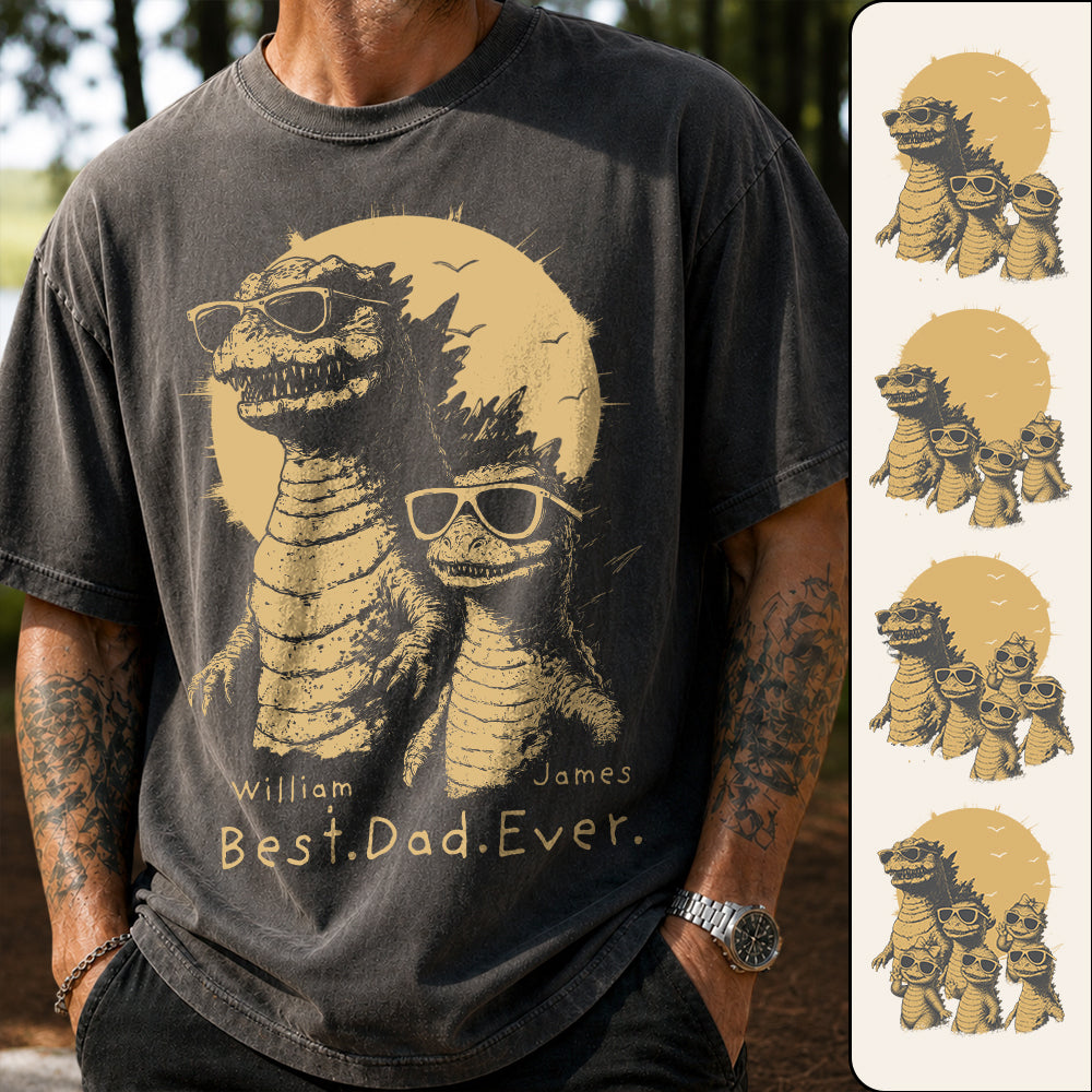Personalized Best Dad Ever T-Shirt Father Day Gifts for Dad Funny Papa Cool Daddy Dinosaur Tee