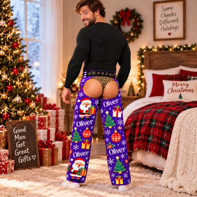 Funny Fake Underwear Print Lounge Pants, Custom Name Butt Design Christmas Pajama Pants, Hilarious Xmas Prank Gag Gift