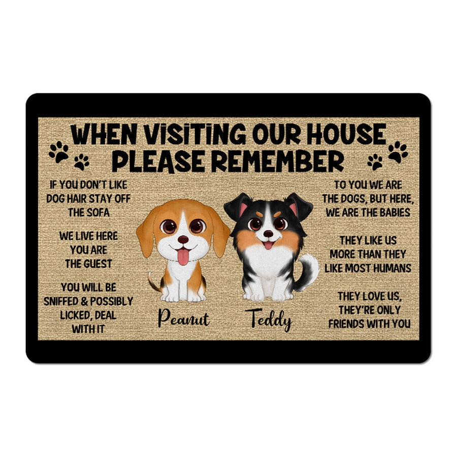 Watercolor Cute Dogs When Visiting My House Please Remember Personalized Doormat