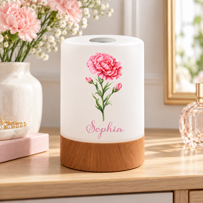 Personalized Birth Flower Night Light, Custom Name Dimmable Touch Lamp, Unique Birthday and Mother's Day Gift for Women